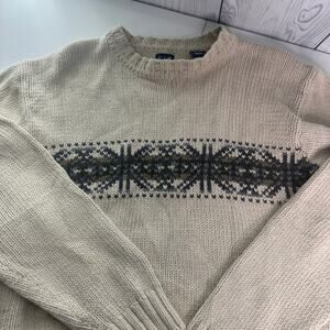 Vintage Y2K GAP Beige Striped Sweater Nordic Style Knit Sweater 100% Cotton Sm